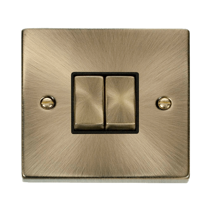 Front view of Click Deco Antique Brass 2G Light Switch