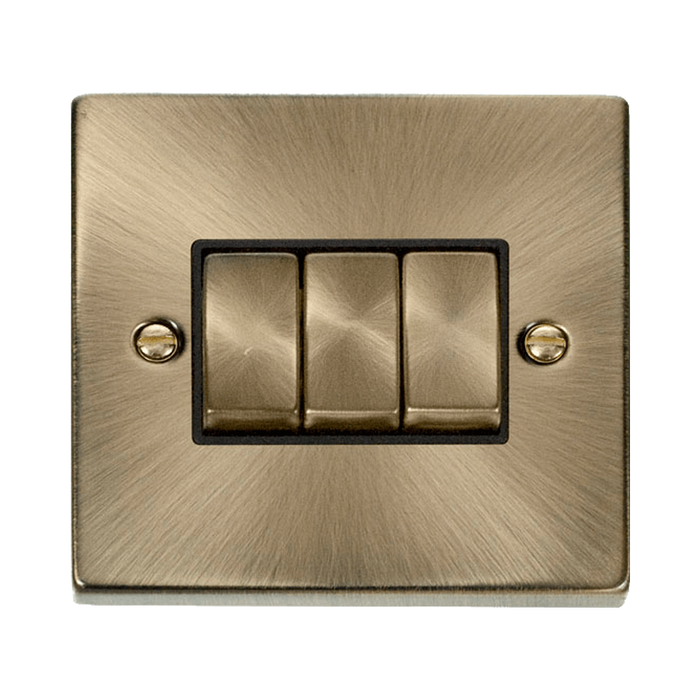 Front view of Click Deco Antique Brass 3G Light Switch