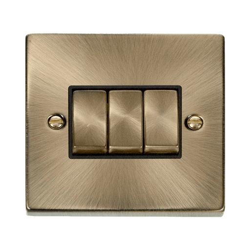 Front view of Click Deco Antique Brass 3G Light Switch