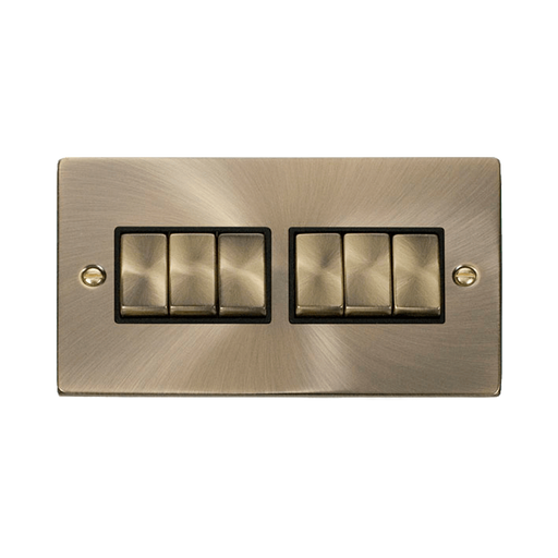 Front view of Click Deco Antique Brass 6G Light Switch