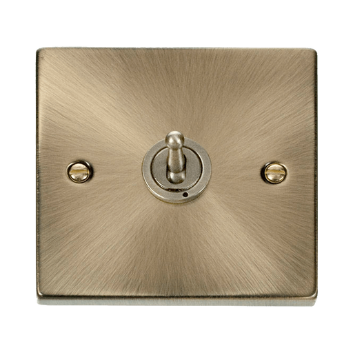 Front view of Click Deco Antique Brass 1G Toggle Switch
