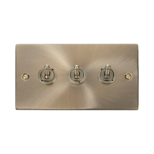 Front view of Click Deco Antique Brass 3G Toggle Switch