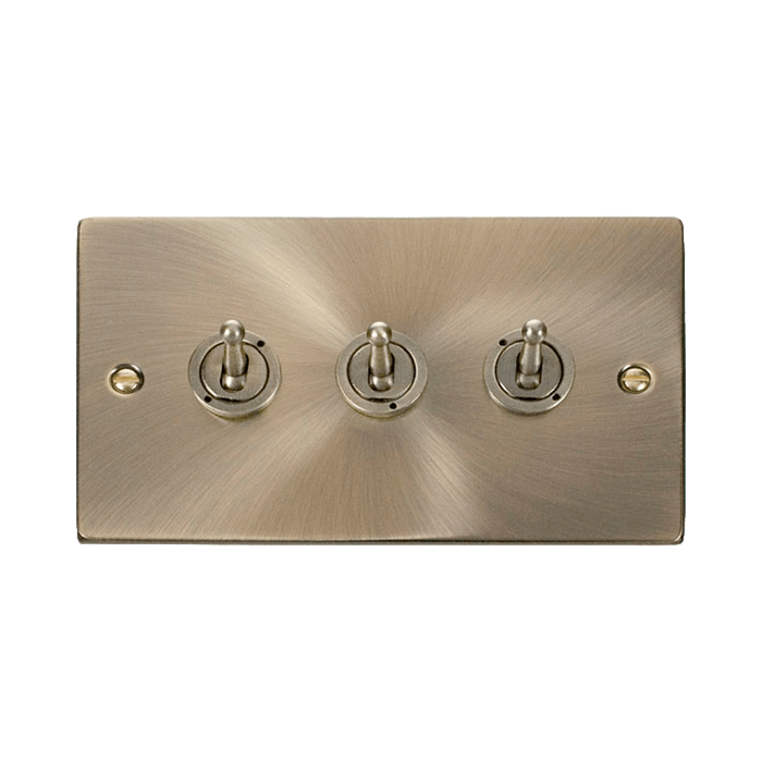 Front view of Click Deco Antique Brass 3G Toggle Switch