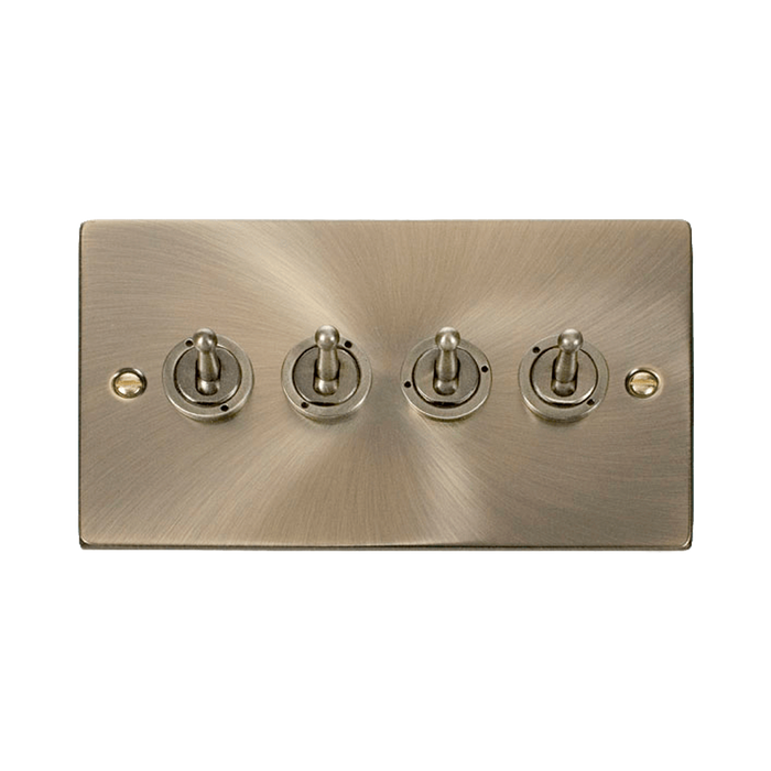 Front view of Click Deco Antique Brass 4G Toggle Switch