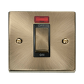 Front view of Click Deco Antique Brass 45A Cooker Switch with Neon