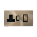 Front view of Click Deco Antique Brass 45A Cooker Switch with 13A Socket