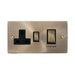 Front view of Click Deco Antique Brass 45A Cooker Switch with 13A Socket