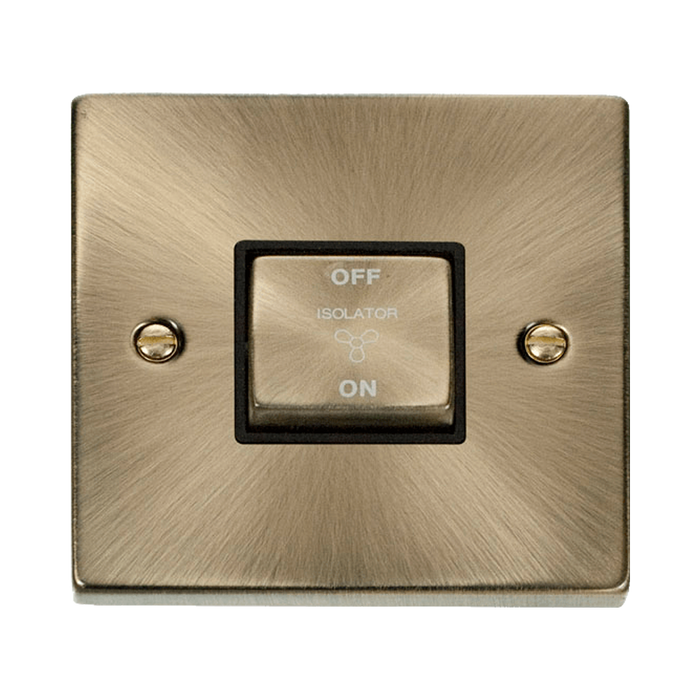 Front view of Click Deco Antique Brass 10A Fan Isolator Switch