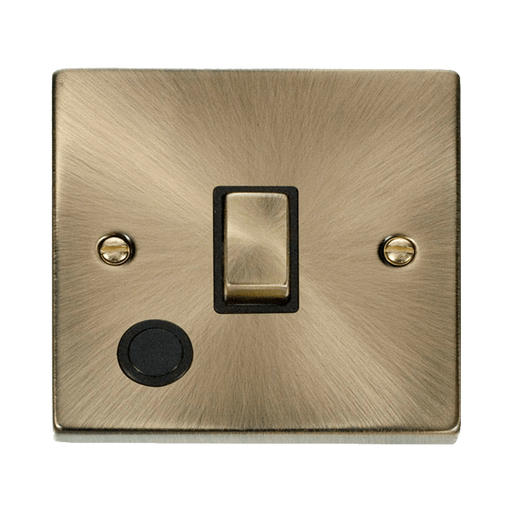 Front view of Click Deco Antique Brass 20A Double Pole Switch with Flex