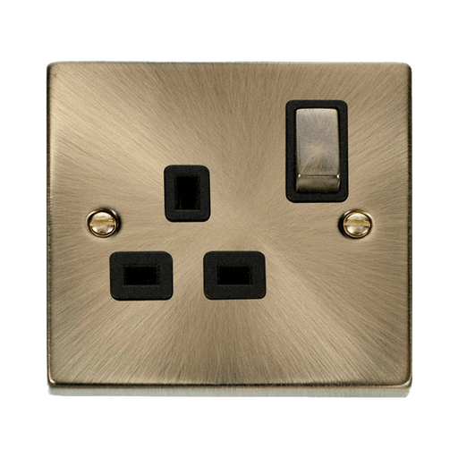 Front view of Click Deco Antique Brass 13A Single Socket