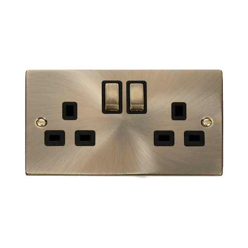 Front view of Click Deco Antique Brass 13A Double Socket