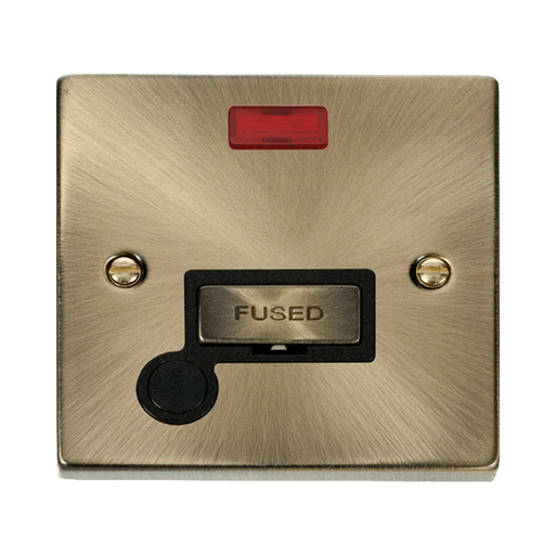 Front view of Click Deco Antique Brass 13A Fused Connection Unit with Neon and Flex