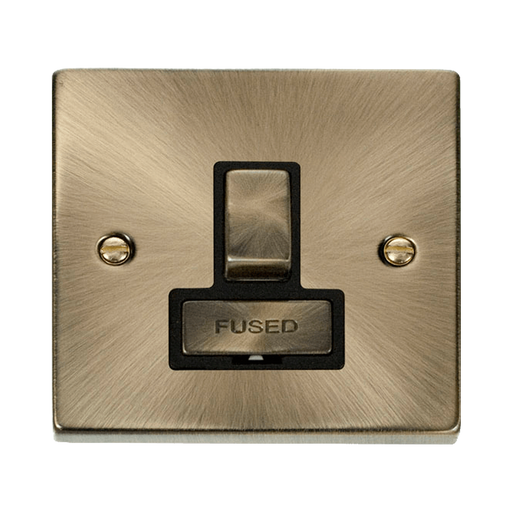 Front view of Click Deco Antique Brass 13A Switched Spur