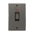 Front view of Click Deco Black Nickel 45A Cooker Switch with Neon