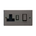 Front view of Click Deco Black Nickel 45A Cooker Switch with 13A Socket