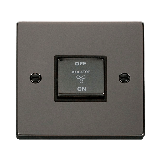 Front view of Click Deco Black Nickel 10A Fan Isolator Switch
