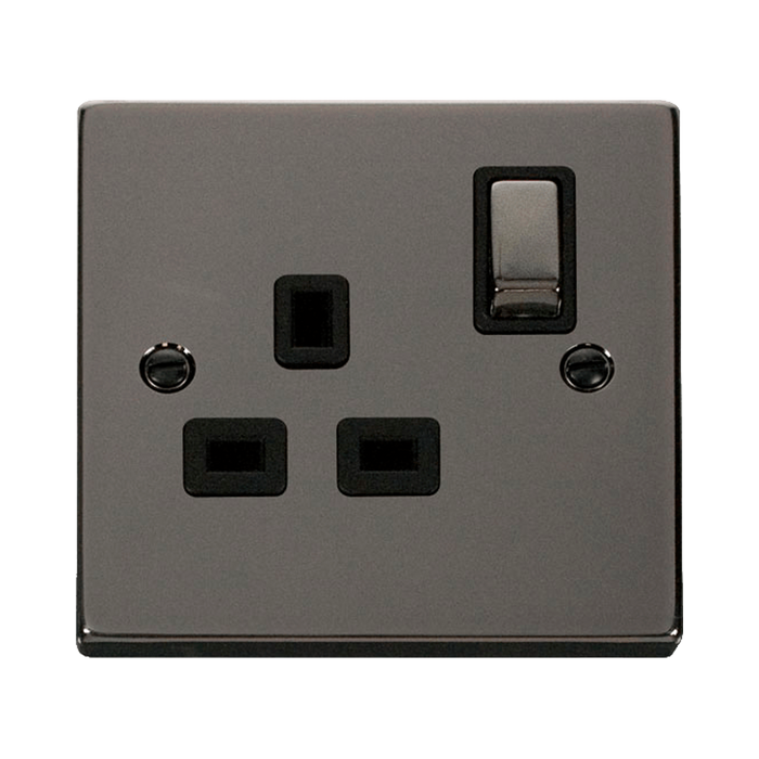 Front view of Click Deco Black Nickel 13A Single Socket