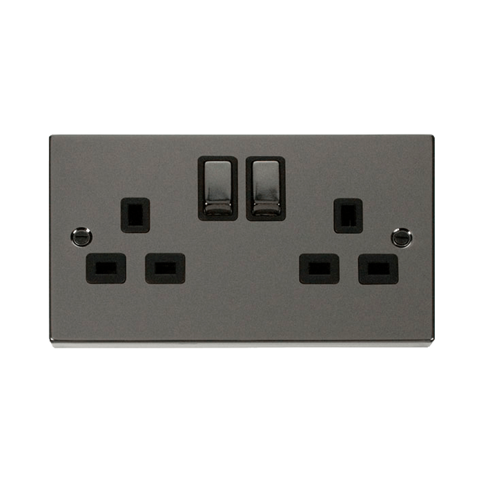 Front view of Click Deco Black Nickel 13A Double Socket