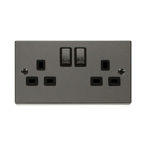 Front view of Click Deco Black Nickel 13A Double Socket