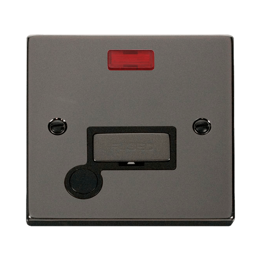 Front view of Click Deco Black Nickel 13A Fused Connection Unit with Neon and Flex