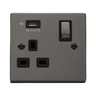 Click Deco Black Nickel 13A Single USB Socket VPBN571UBK
