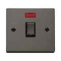 Front view of Click Deco Black Nickel 20A Double Pole Switch with Neon