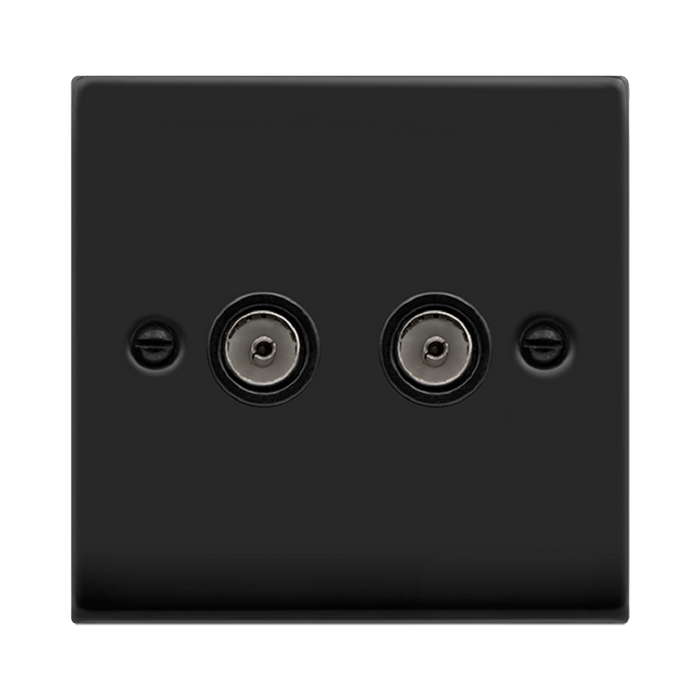 Click Deco Matt Black Double TV Socket VPMB066BK