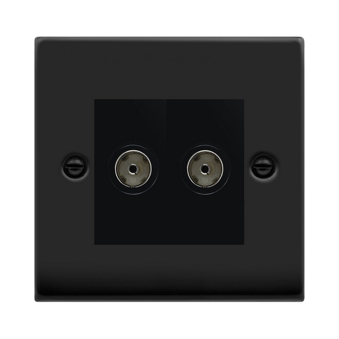 Click Deco Matt Black Double TV Socket VPMB066MBK