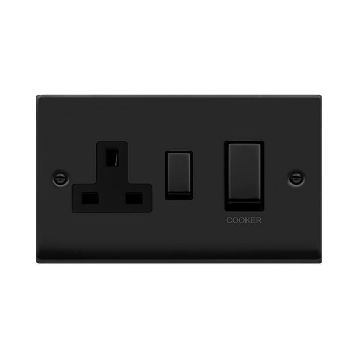 Click Deco Matt Black 45A Cooker Switch with 13A Socket VPMB504BK
