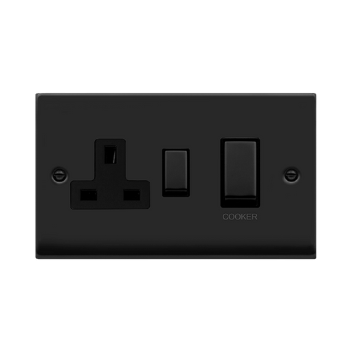 Click Deco Matt Black 45A Cooker Switch with 13A Socket VPMB504BK