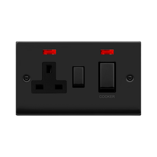 Click Deco Matt Black 45A Cooker Switch with 13A Socket VPMB505BK