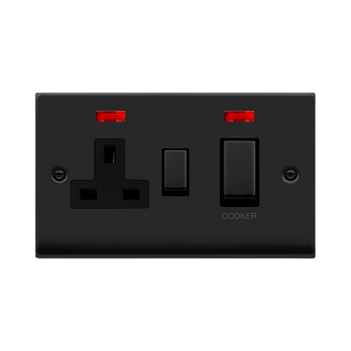 Click Deco Matt Black 45A Cooker Switch with 13A Socket VPMB505BK