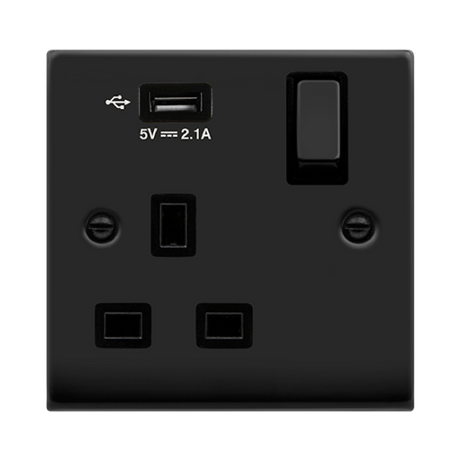 Click Deco Matt Black 13A Single USB Socket VPMB571UBK