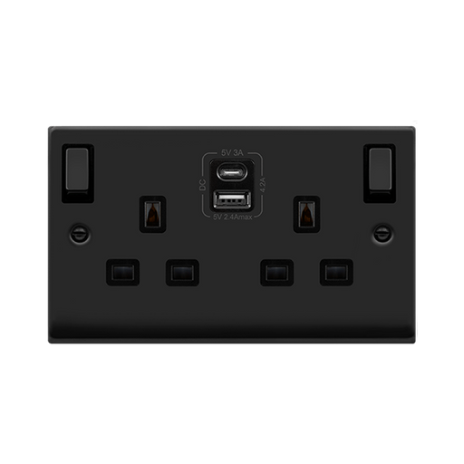 Click Deco Matt Black 13A Double A+C USB Socket VPMB586BK