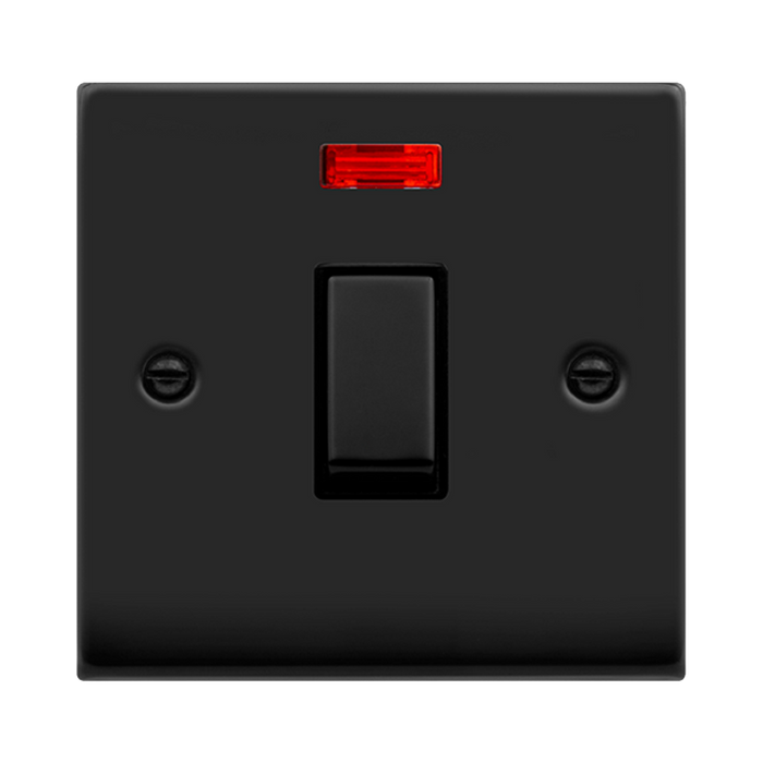 Click Deco Matt Black 20A Double Pole Switch with Neon VPMB723BK