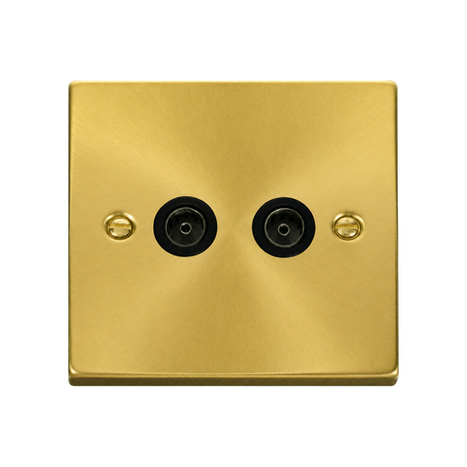 Front view of Click Deco Satin Brass Double TV Socket