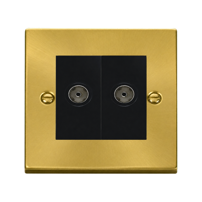 Click Deco Satin Brass Double TV Socket VPSB066MBK