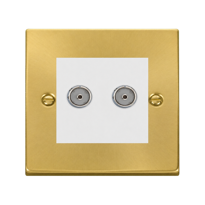 Click Deco Satin Brass Double TV Socket VPSB066MWH