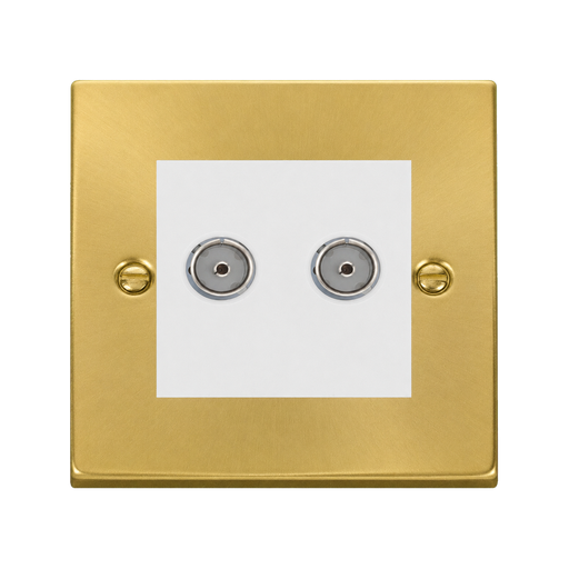 Front view of Click Deco Satin Brass Double TV Socket
