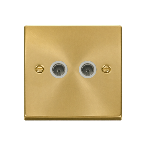 Front view of Click Deco Satin Brass Double TV Socket