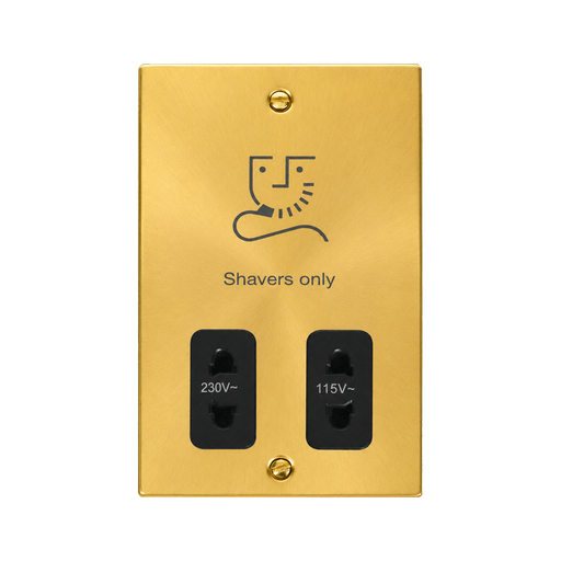 Front view of Click Deco Satin Brass Shaver Socket