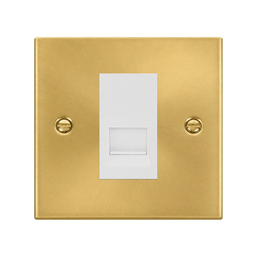 Front view of Click Deco Satin Brass Master Telephone Socket