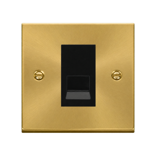 Front view of Click Deco Satin Brass Slave Telephone Socket