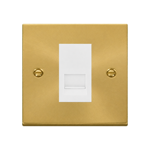 Front view of Click Deco Satin Brass Slave Telephone Socket
