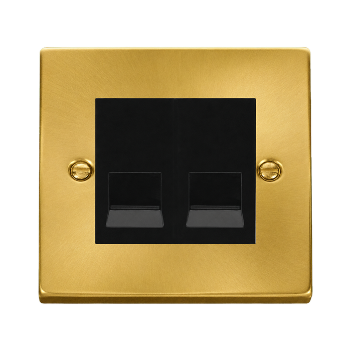 Click Deco Satin Brass Double Slave Telephone Socket VPSB126MBK