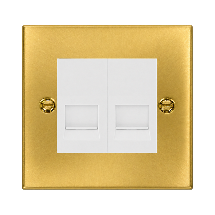 Click Deco Satin Brass Double Slave Telephone Socket VPSB126MWH