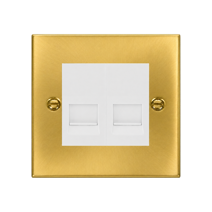 Click Deco Satin Brass Double Slave Telephone Socket VPSB126MWH