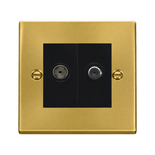 Front view of Click Deco Satin Brass TV and Satellite Socket