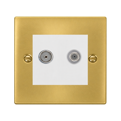 Front view of Click Deco Satin Brass TV and Satellite Socket