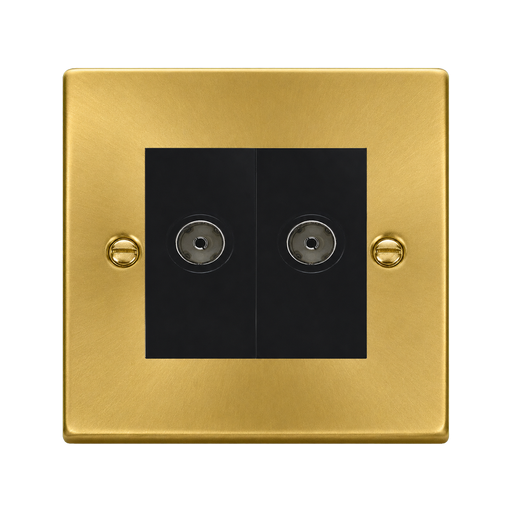 Front view of Click Deco Satin Brass Double Isolated TV Socket
